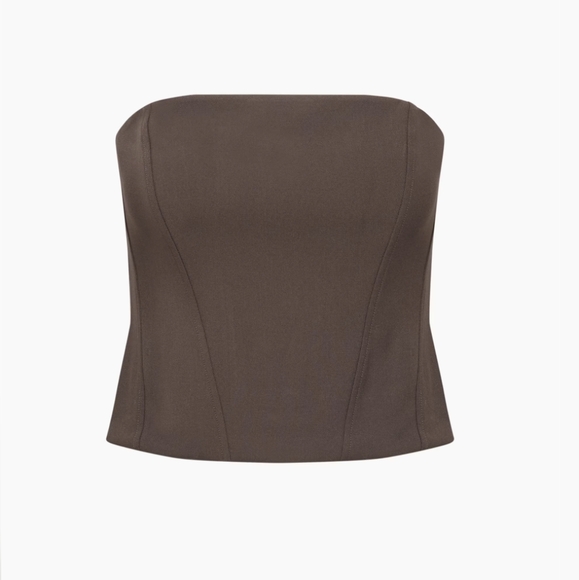 Aritzia Wilfred Castle Bustier, softly structured strapless bustier, mocha brown - Picture 4 of 12